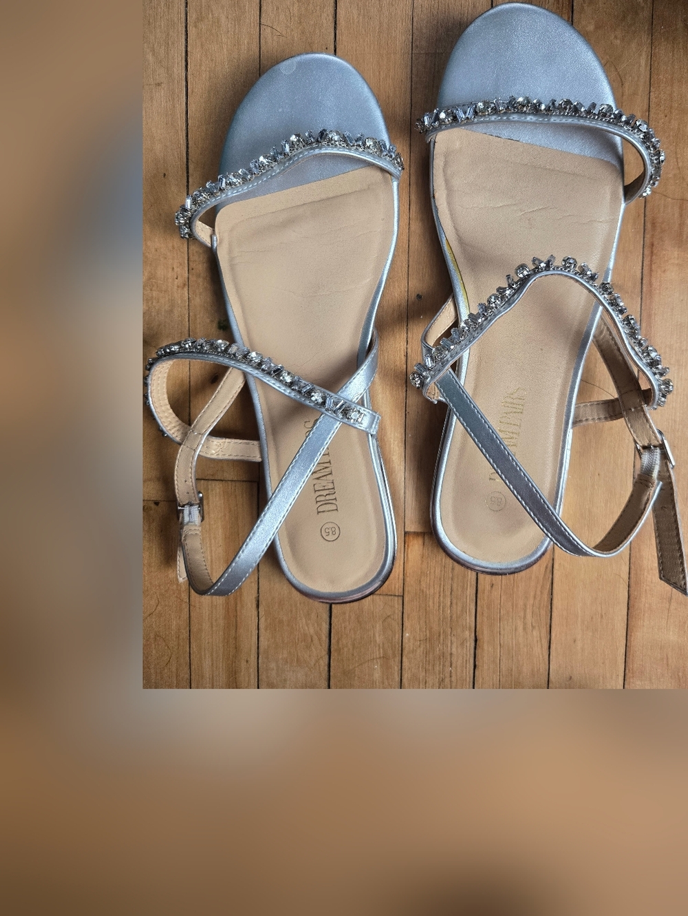 Dream Pairs Silver Crystal-Embellished Strappy Sandals